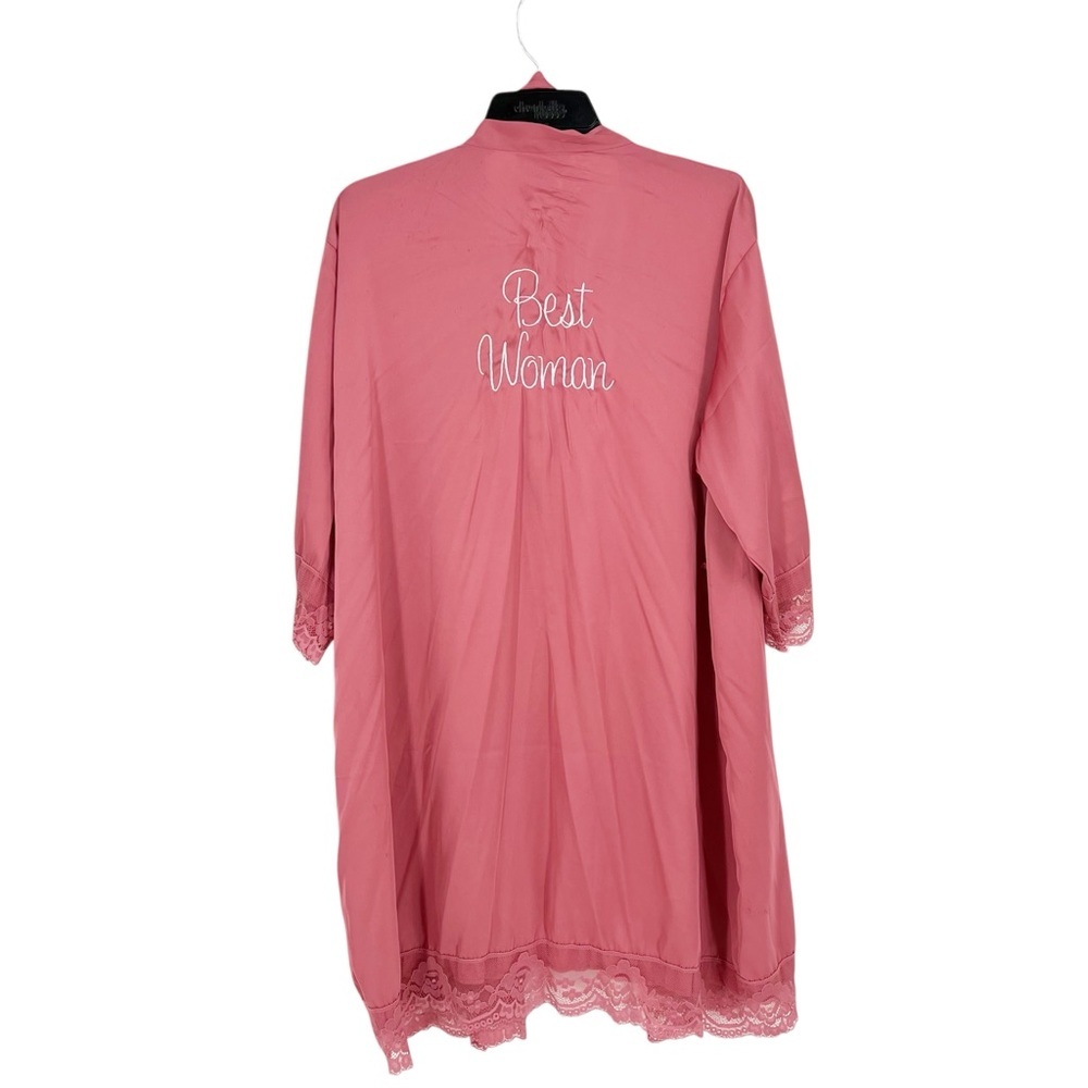 Best Woman Embroidered Wedding Party Lace Pink Satin Robe